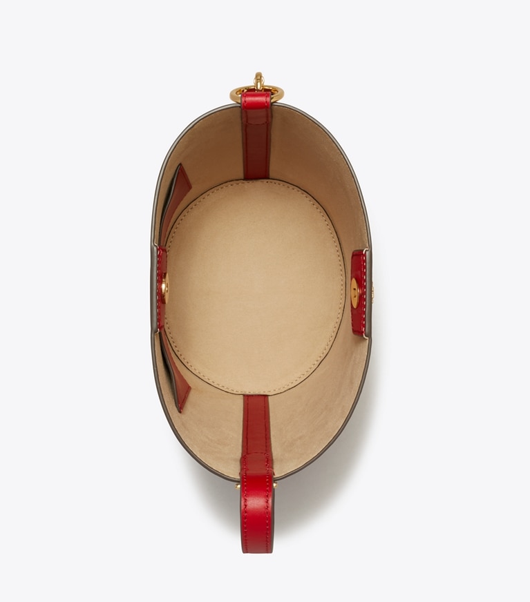 Tory Burch designer crossbody bags Patent Bucket Bag in TORY RED angle