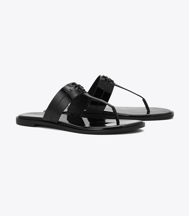 Tory Burch designer サンダル パテントレザー フラットサンダル in Perfect Black / Perfect Black angle