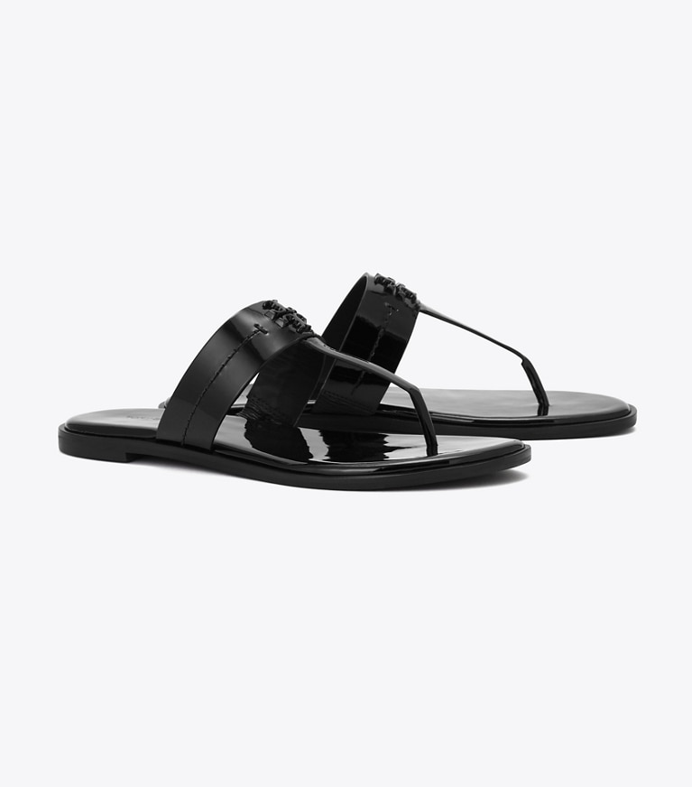 Tory Burch designer サンダル パテントレザー フラットサンダル in Perfect Black / Perfect Black angle