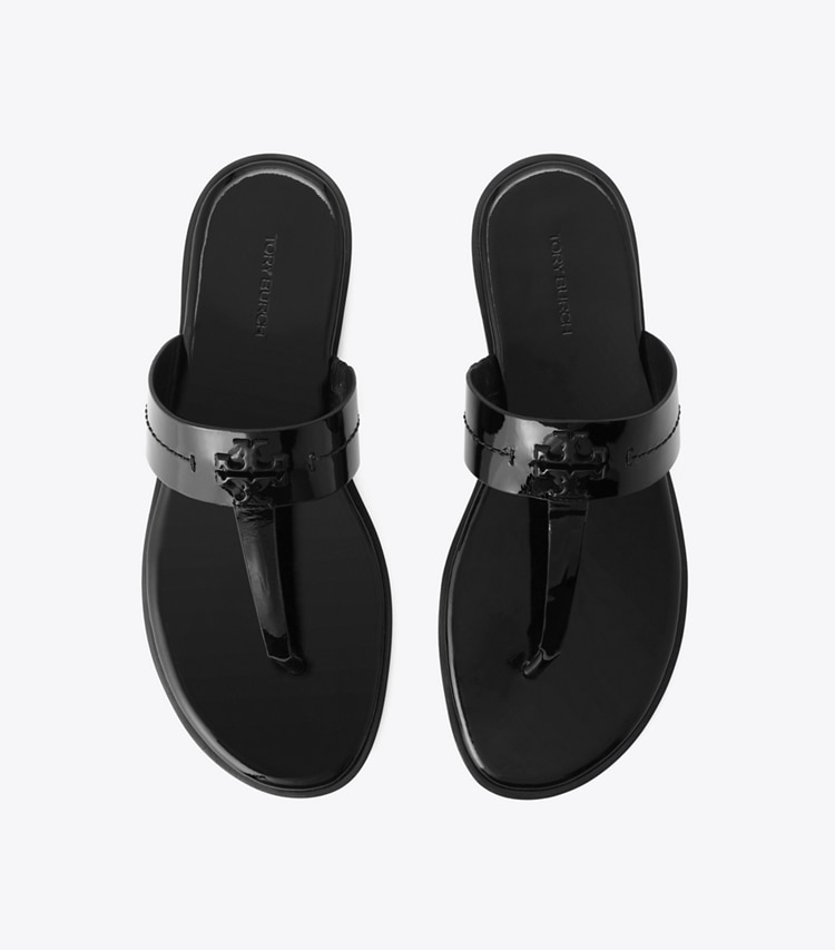 Tory Burch designer サンダル パテントレザー フラットサンダル in Perfect Black / Perfect Black オーバーヘッド