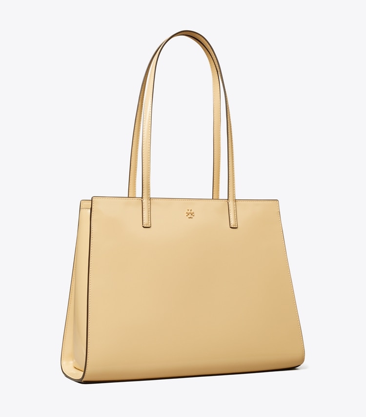 Tory Burch designer tote bags Patent Leather Tote in Soft Serve angle
