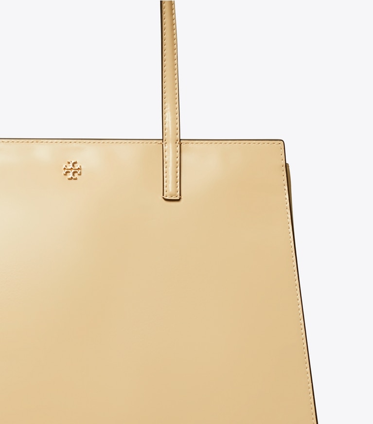 Tory Burch designer tote bags Patent Leather Tote in Soft Serve angle