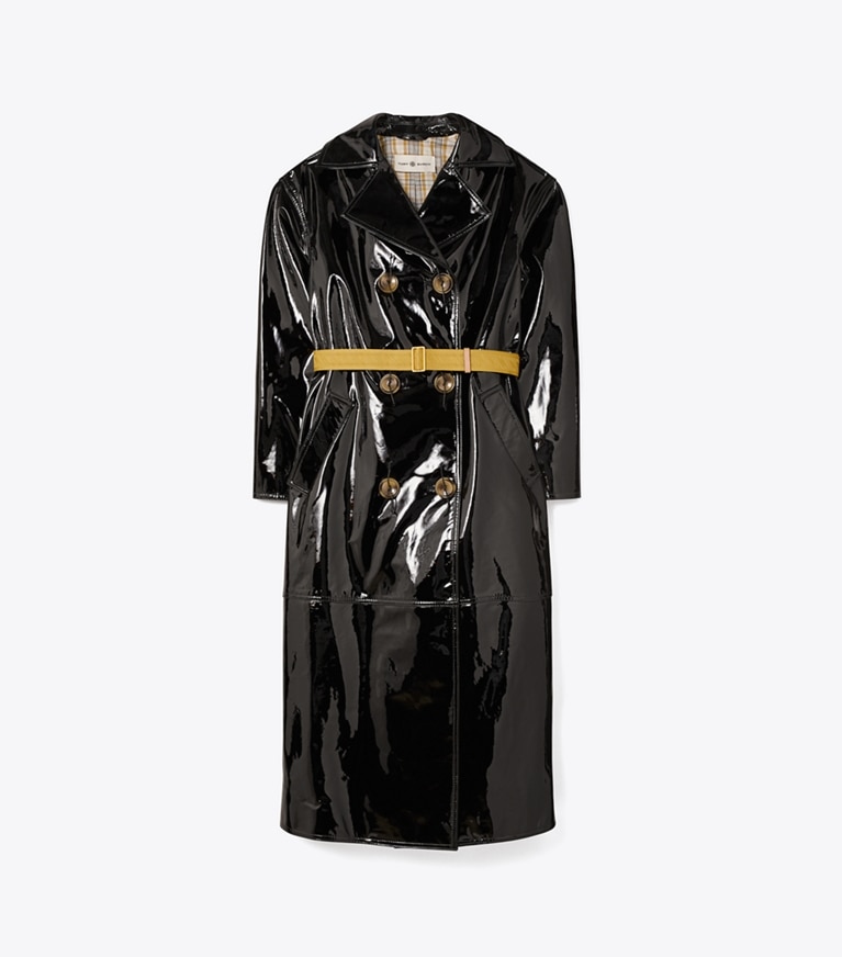Tory Burch designer coats Patent Trench Coat in Black front