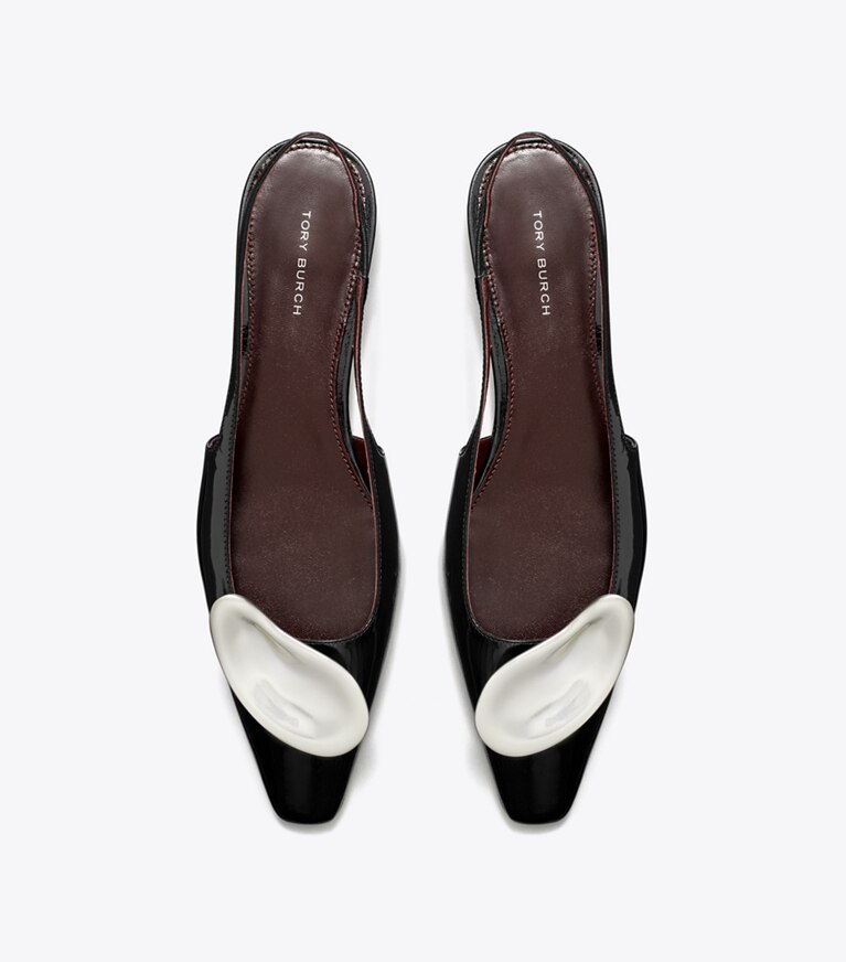 Tory Burch designer mocassins Patos à bride arrière dans PERFECT BLACK / SILVER vue du dessus