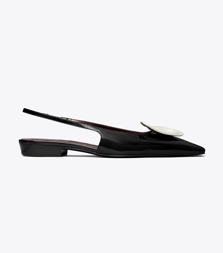 Tory Burch designer mocassins Patos à bride arrière dans PERFECT BLACK / SILVER de côté