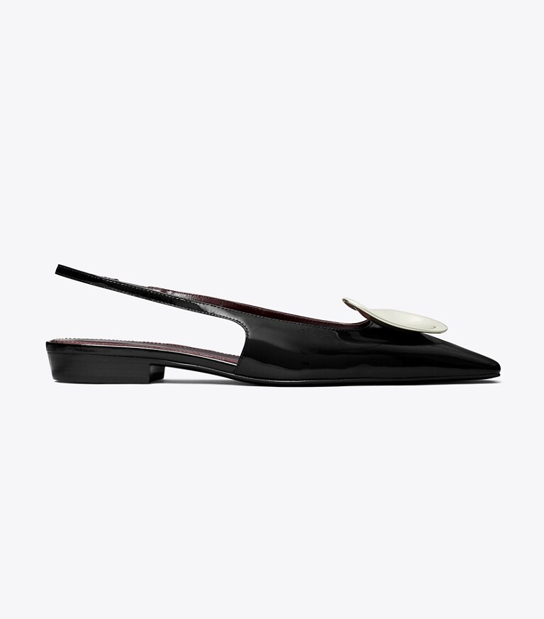 Tory Burch designer mocassins Patos à bride arrière dans PERFECT BLACK / SILVER de côté