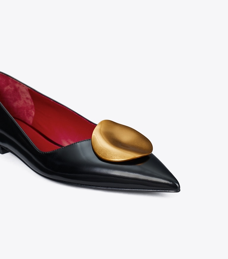 Tory Burch designer flats Patos Flat in PERFECT BLACK / ANCIENT GOLD angle