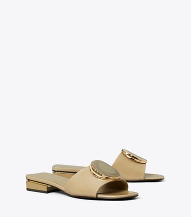 Tory Burch designer sandals Patos Heeled Slide in PALO SANTO angle
