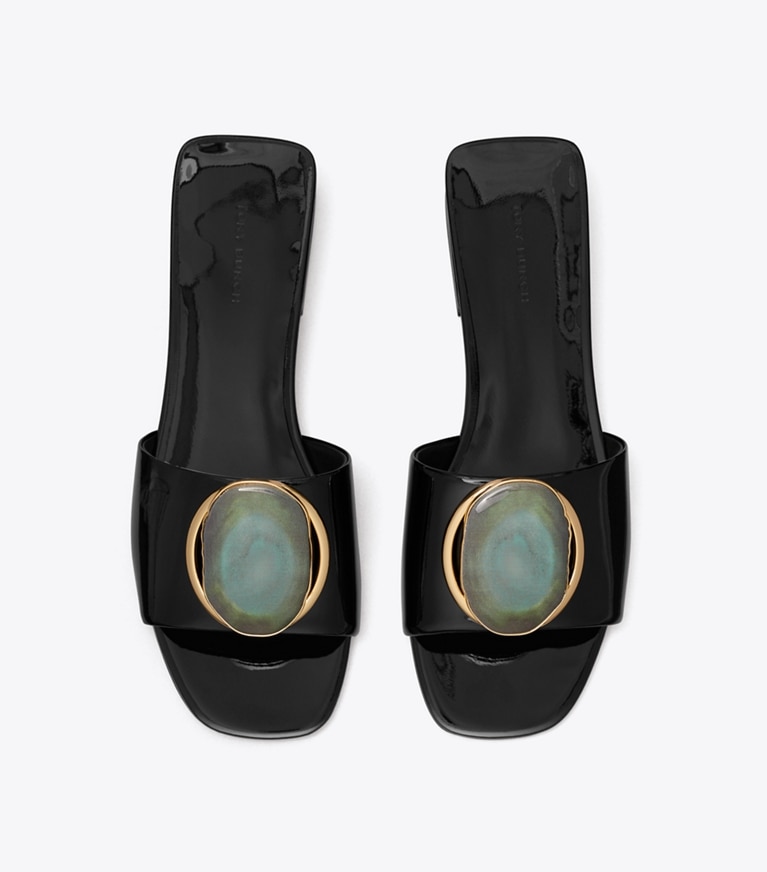 Tory Burch designer sandals Patos Heeled Slide in PERFECT BLACK overhead