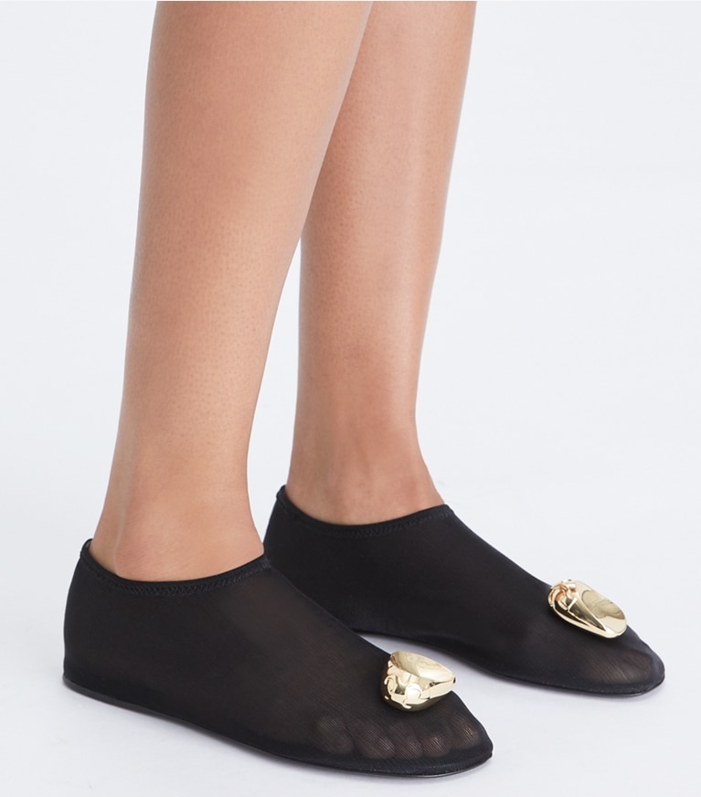 Tory Burch designer フラット パトス メッシュ フラット in BLACK / GOLD angle