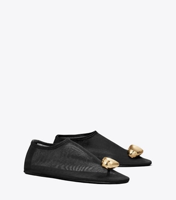Tory Burch designer flats Patos Mesh Flat in BLACK / GOLD angle