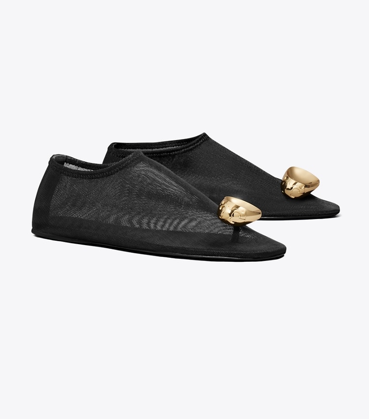 Tory Burch designer フラット パトス メッシュ フラット in BLACK / GOLD angle