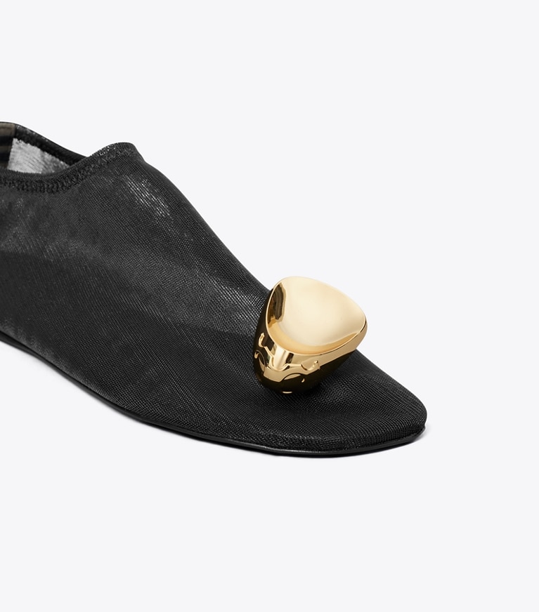Tory Burch designer フラット パトス メッシュ フラット in BLACK / GOLD angle