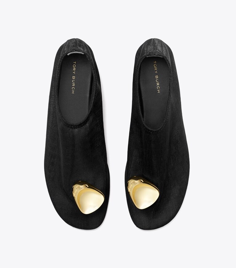 Tory Burch designer フラット パトス メッシュ フラット in BLACK / GOLD angle