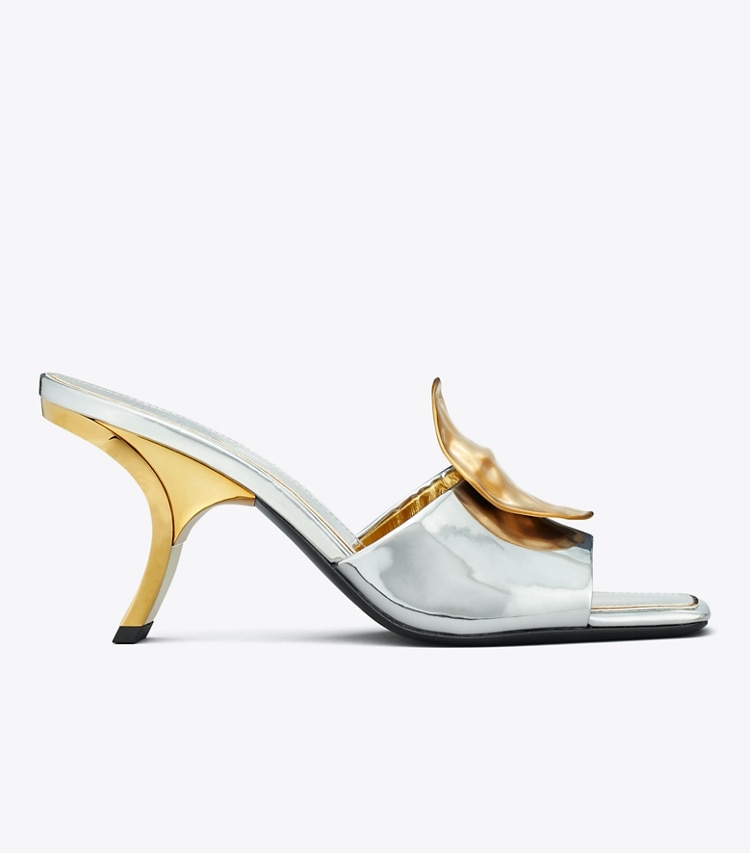 Tory Burch designer サンダル パトス ミスマッチ ヒールミュール in ARGENTO / GOLD / GOLD side