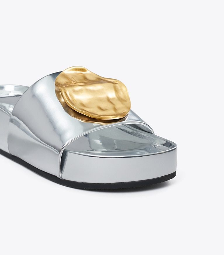 Tory Burch designer sandals Patos Mismatched Platform Slide in ARGENTO angle