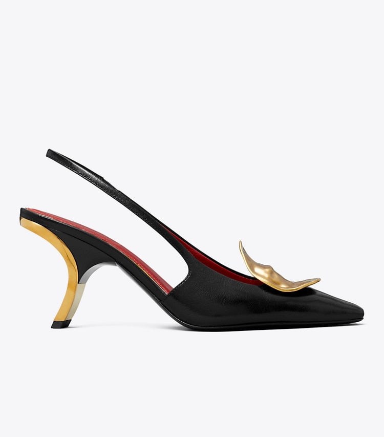 Tory Burch designer heels Patos Mismatched Slingback Heel in PERFECT BLACK / GOLD side