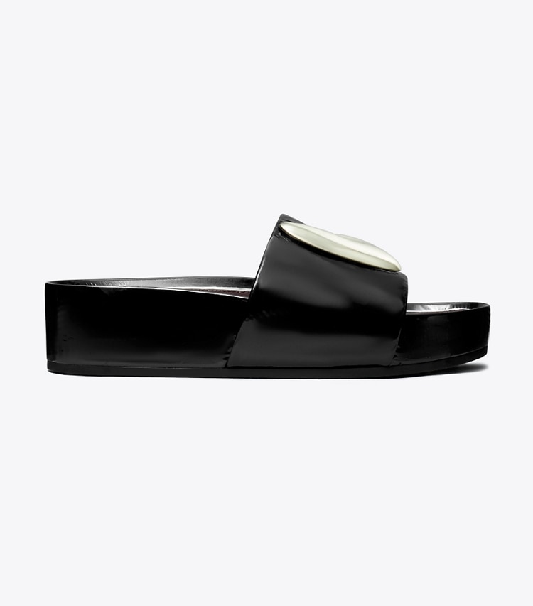Tory Burch designer sandals Patos Platform Slide in PERFECT BLACK / SILVER side