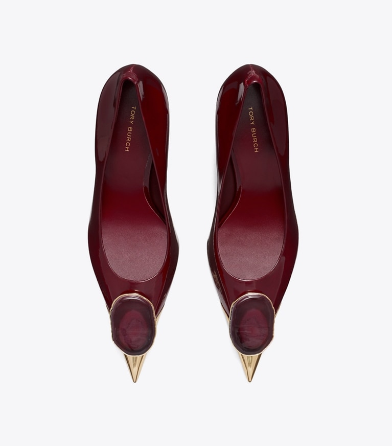Tory Burch designer heels Patos Pump in DARK RASPBERRY overhead