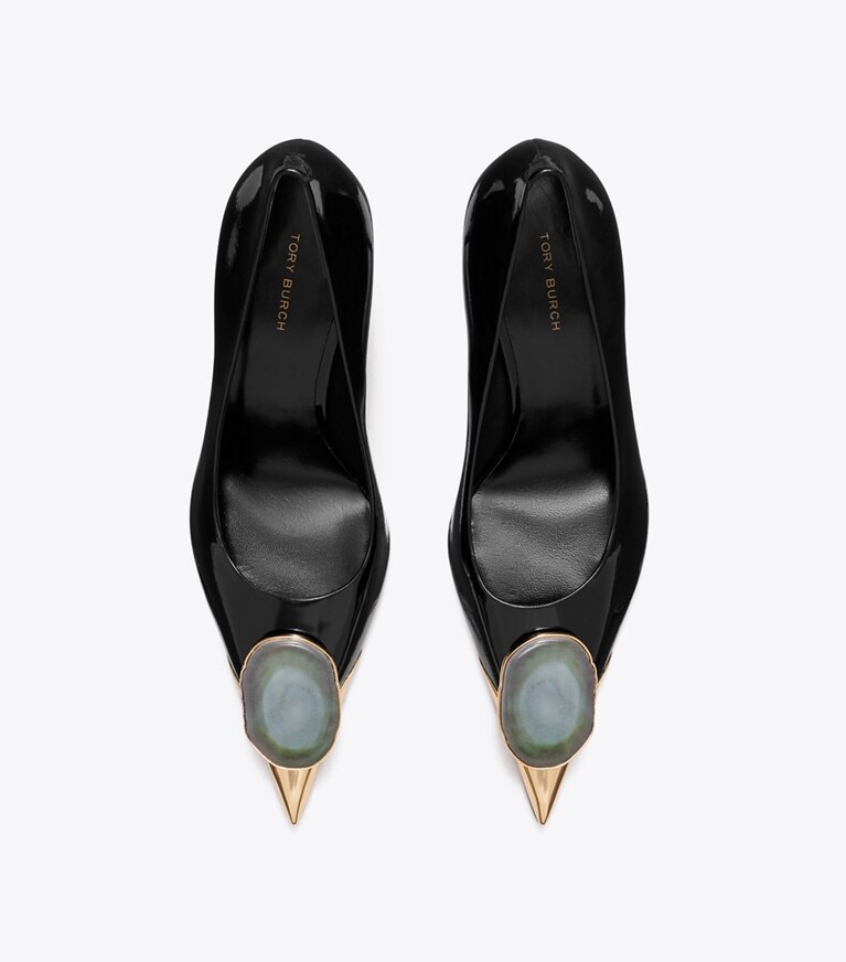 Tory Burch designer heels Patos Pump in PERFECT BLACK overhead