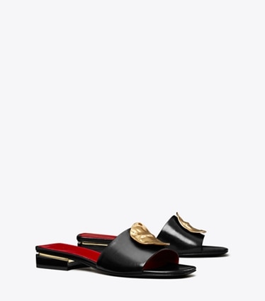 Tory Burch designer sandals Patos Slide in PERFECT BLACK / TORY RED / TORY RED angle