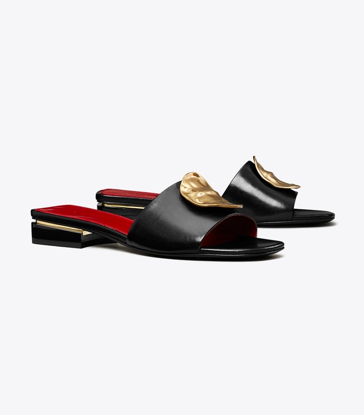 Tory Burch designer sandals Patos Slide in PERFECT BLACK / TORY RED / TORY RED angle