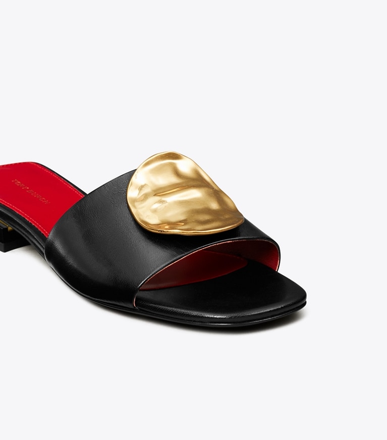 Tory Burch designer sandals Patos Slide in PERFECT BLACK / TORY RED / TORY RED angle