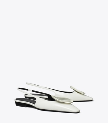 Tory Burch designer flats Patos Slingback in CLOUD / SILVER angle