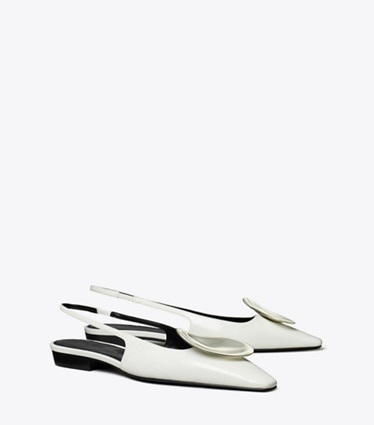 Tory Burch designer フラット パトス スリングバック in CLOUD / SILVER angle