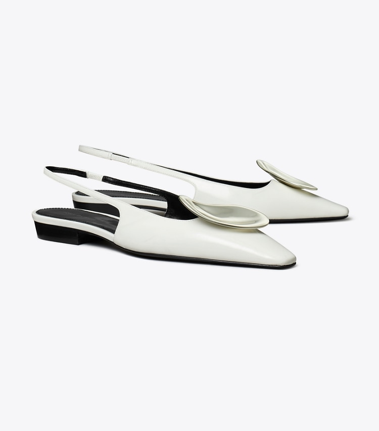 Tory Burch designer flats Patos Slingback in CLOUD / SILVER angle