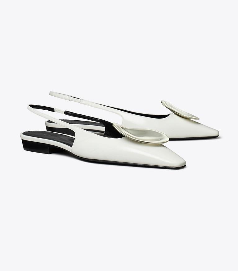 Tory Burch designer flats Patos Slingback in CLOUD / SILVER angle