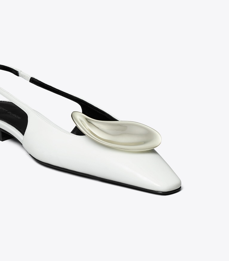 Tory Burch designer flats Patos Slingback in CLOUD / SILVER angle