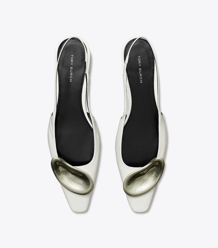 Tory Burch designer flats Patos Slingback in CLOUD / SILVER overhead