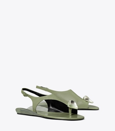 Tory Burch designer sandalen Patos Slingback-Sandale in LIGHT JADE / SILVER angle