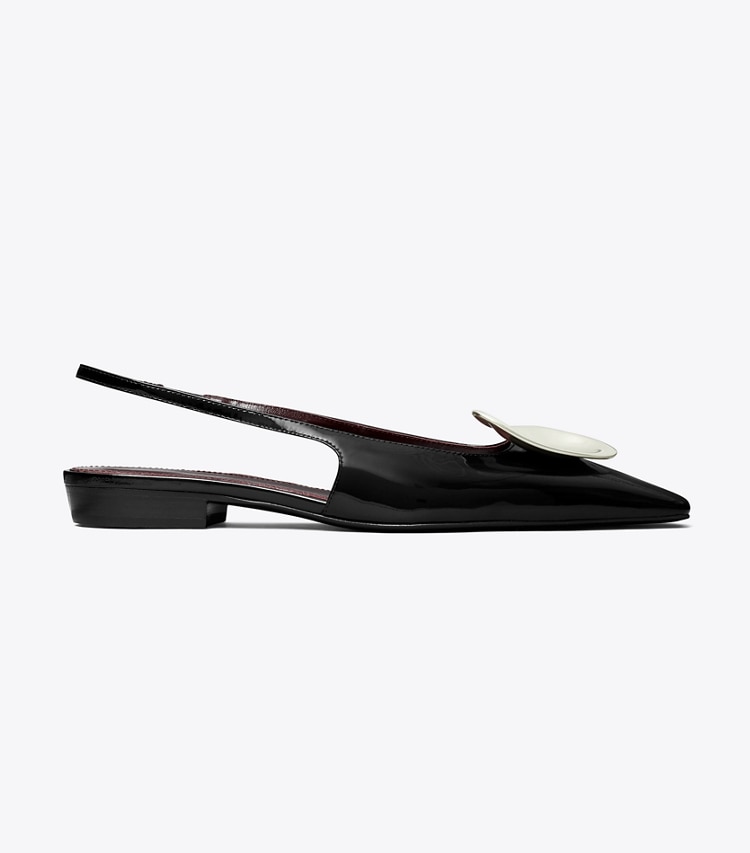 Tory Burch designer フラット パトス スリングバック in PERFECT BLACK / SILVER side
