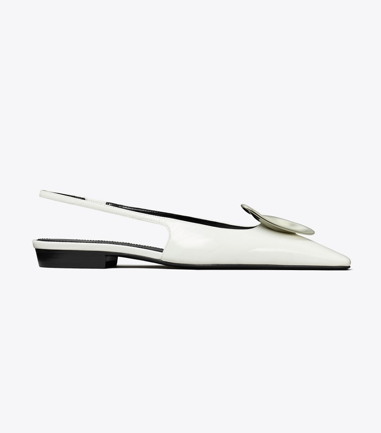 Tory Burch designer flats Patos Slingback in CLOUD / SILVER side