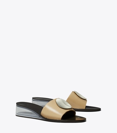 Tory Burch designer sandals Patos Wedge Slide in CHATEAU GRAY / SILVER angle