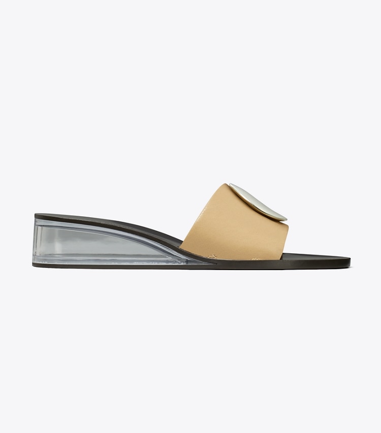 Tory Burch designer sandals Patos Wedge Slide in CHATEAU GRAY / SILVER side