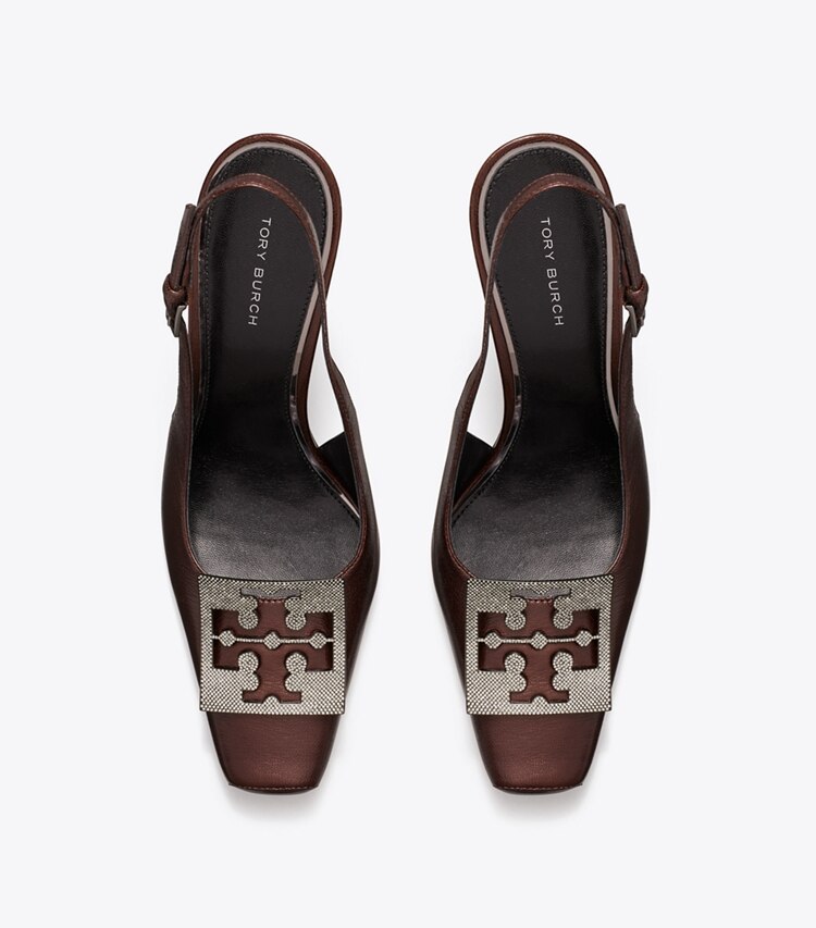 Tory Burch designer heels Pavé Cut-Out Logo Slingback Heel in BLACK CHERRY overhead