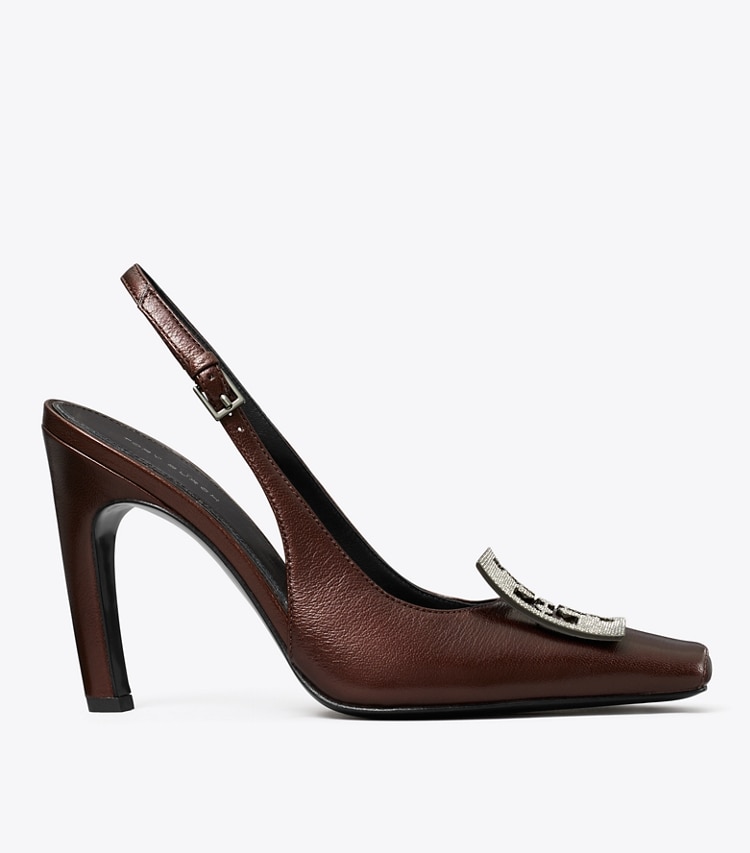 Tory Burch designer heels Pavé Cut-Out Logo Slingback Heel in BLACK CHERRY side