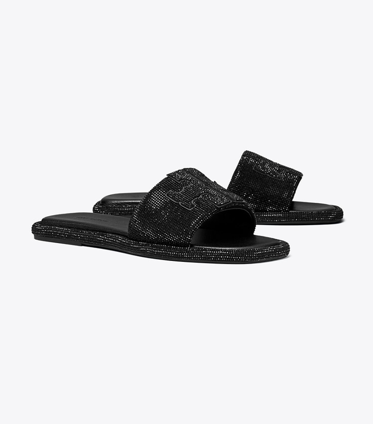 Tory Burch designer sandals Pavé Double T Sport Slide in PERFECT BLACK / JET angle