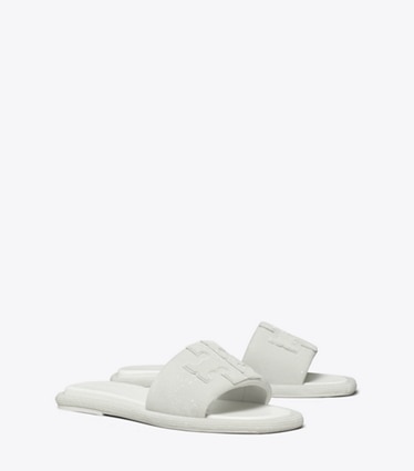 Tory Burch designer sandals Pavé Double T Sport Slide in OPTIC WHITE / WHITE angle