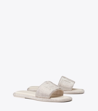 Tory Burch designer sandals Pavé Double T Sport Slide in PEARL angle