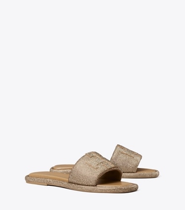 Tory Burch designer sandals Pavé Double T Sport Slide in SAND angle