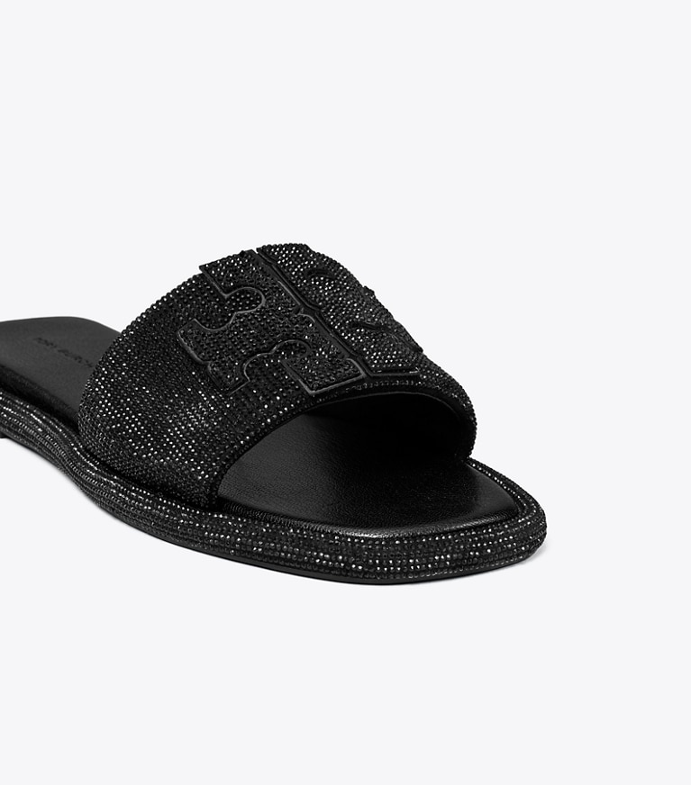 Tory Burch designer sandals Pavé Double T Sport Slide in PERFECT BLACK / JET angle