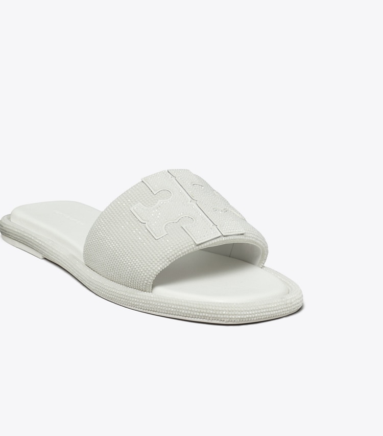 Tory Burch designer sandals Pavé Double T Sport Slide in OPTIC WHITE / WHITE detail