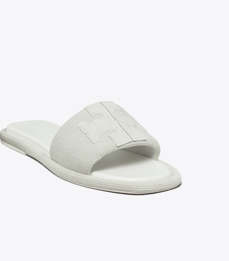 Tory Burch designer sandals Pavé Double T Sport Slide in OPTIC WHITE / WHITE detail