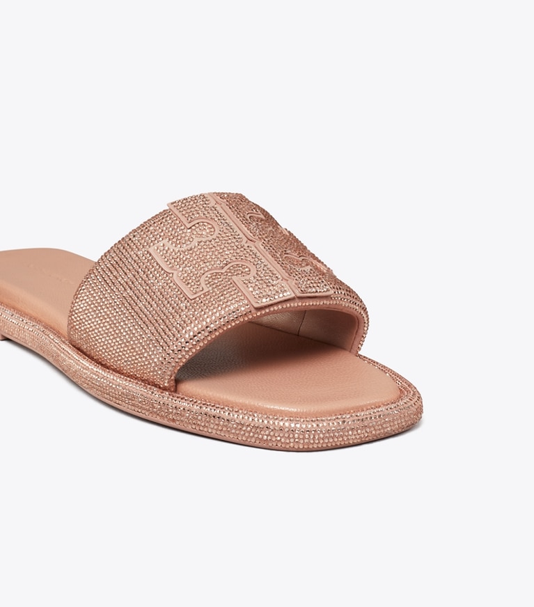 Tory Burch designer sandals Pavé Double T Sport Slide in MALVA / LIGHT PEACH angle