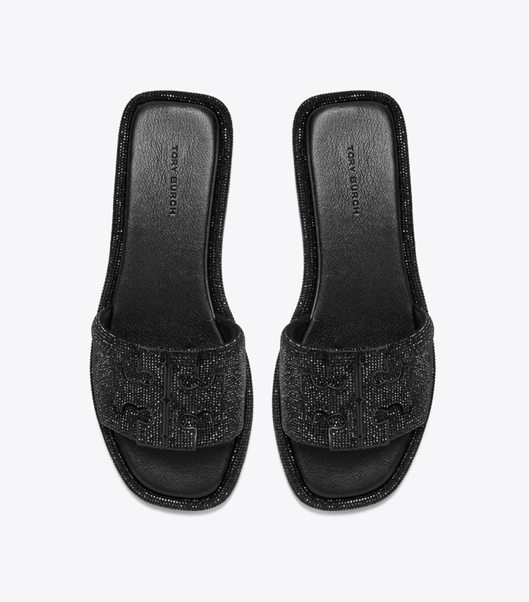 Tory Burch designer sandals Pavé Double T Sport Slide in PERFECT BLACK / JET overhead