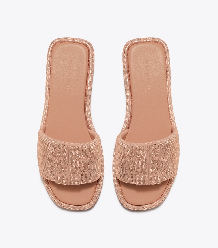 Tory Burch designer sandals Pavé Double T Sport Slide in MALVA / LIGHT PEACH angle